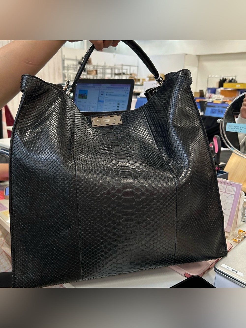 Fendi Peekaboo X Lite Python Tote Bag Black